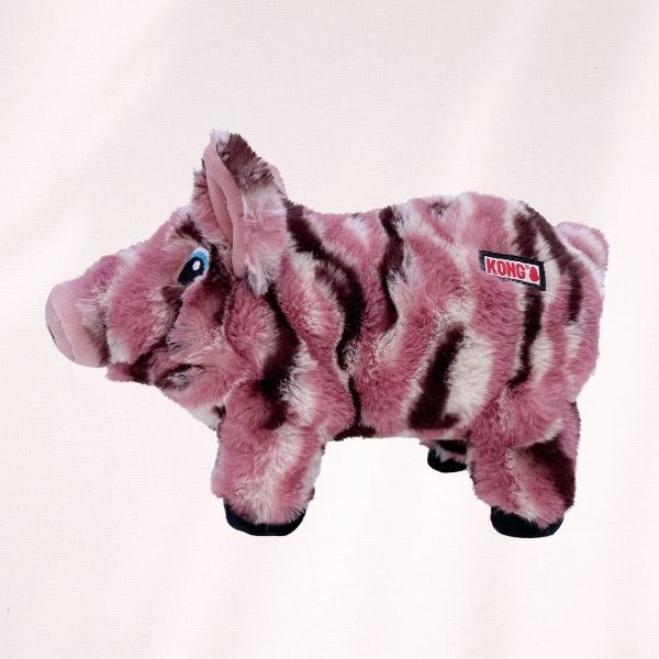 KONG Low Stuff Stripes Cochon Rose en Peluche pour Chien - 26cm