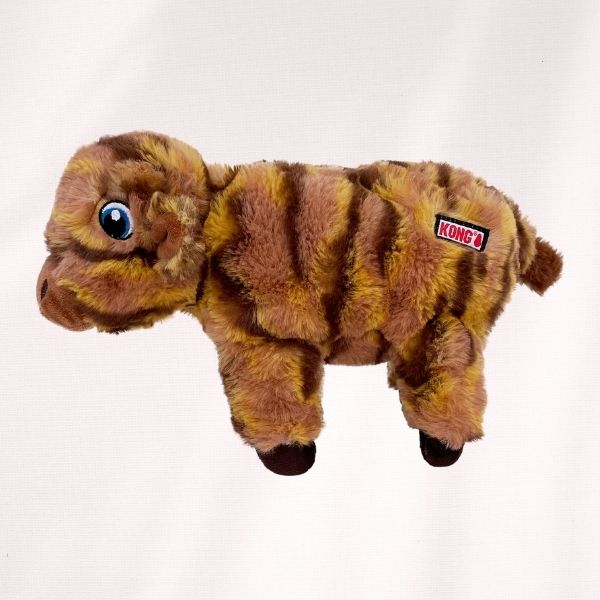 KONG Low Stuff Stripes Vache Brune en Peluche pour Chien - 31cm
